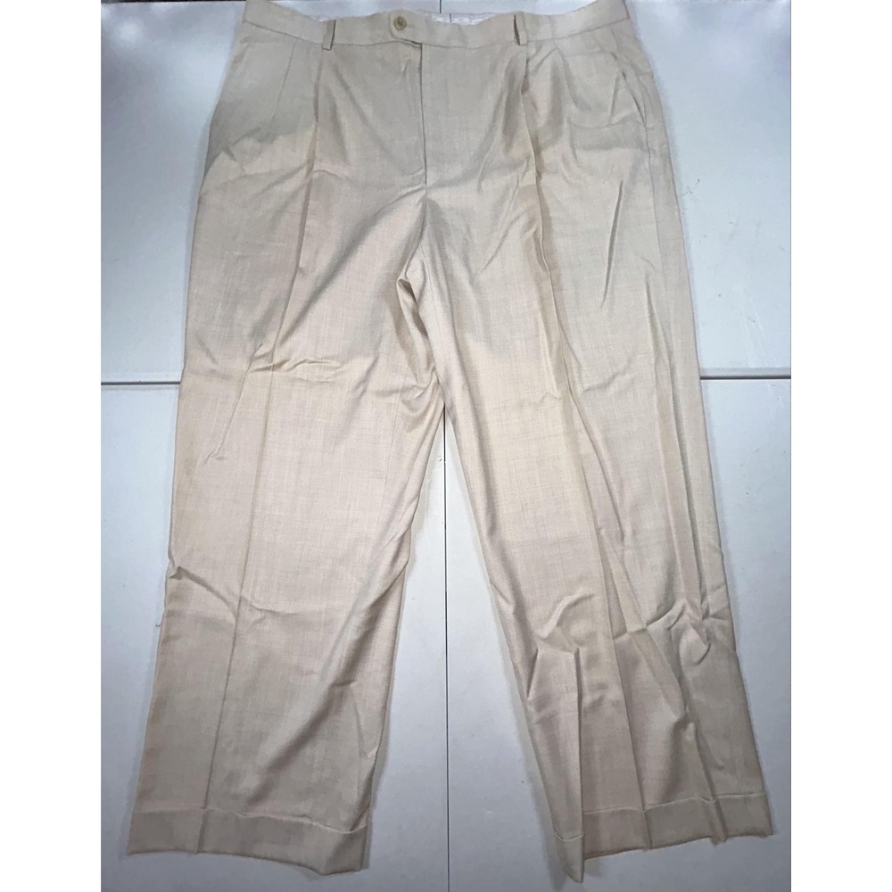 Zanella Dress Pants Mens 44x30 Beige Natural Stretch Pleated Cuffed Straight Leg